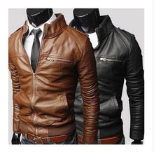 Load image into Gallery viewer, 2019 New Fashion Autumn Male Leather Jacket Plus Size 3XL Black Brown Mens Stand Collar PU Coats Leather Biker Jackets