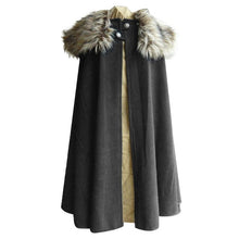 Load image into Gallery viewer, MJARTORIA Game of Thrones Medieval Men&#39;s winter Viking Cape Coat Ranger Coat Gothic Style Fur Collar Cape Cloak Jon snow costume
