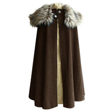 Load image into Gallery viewer, MJARTORIA Game of Thrones Medieval Men&#39;s winter Viking Cape Coat Ranger Coat Gothic Style Fur Collar Cape Cloak Jon snow costume

